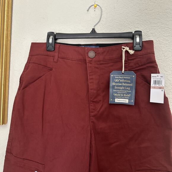 Democracy Ab Solution Sky rise Relaxed Straight Leg Burgendy Pants 12P - Picture 2 of 4